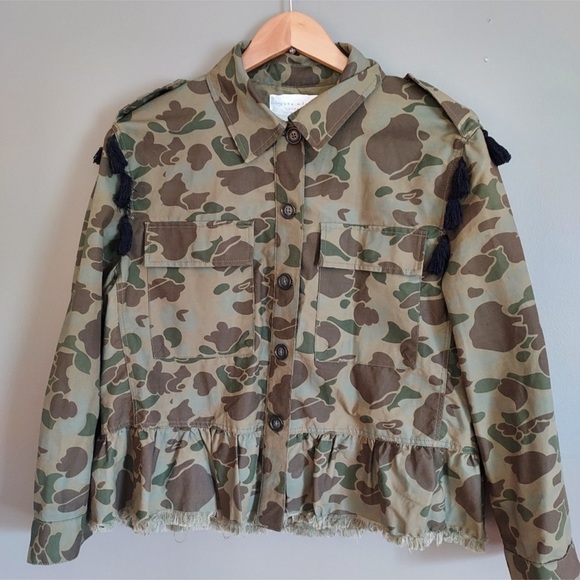 Zara Camo Embroidered Peplum Jacket Size Small - Picture 3 of 5